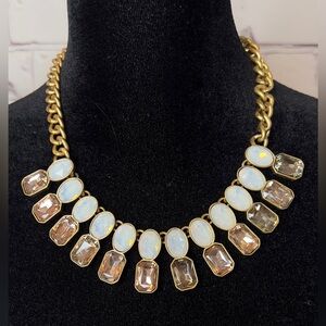 J. CREW CUBAN LINK BLYSH RHINESTONE FAUX MOONSTONE RUNWAY STATEMENT NECKLACE